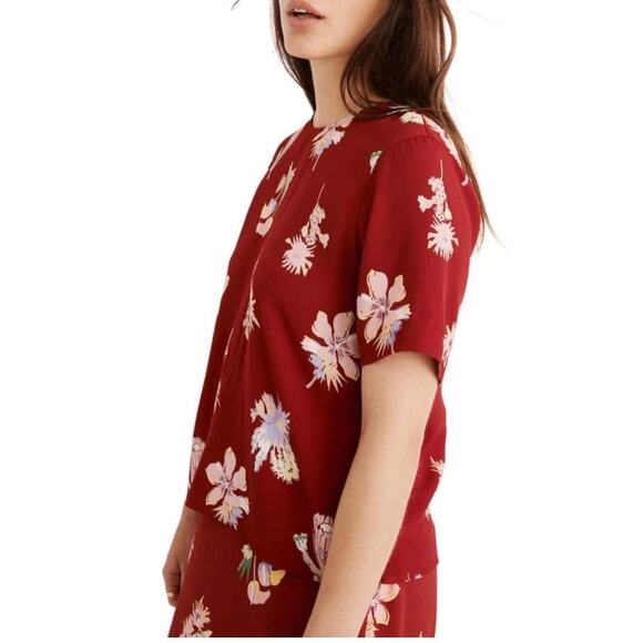 Madewell Red Birds of Paradise Floral Print Button Up Short Sleeve Top Size S - Picture 3 of 8